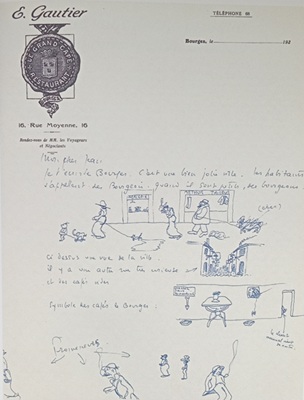 Carta ilustrada de Saint-Éxupery (1900-1944) a Jean Escot. Fonte: Les plus beaux manuscripts de Saint-Éxupery. Fonte: Éditions de la Martinière. Clique para ampliar.
