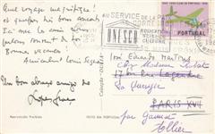 Cartão Postal enviado de Lisboa por Louis Saguer e Lopes-Graça a J.E.M. 1960. Clique para ampliar.