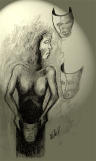 A Máscara. Desenho de Luca Vitali. Setembro, 2009. Clique para ampliar.