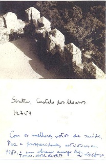 JEM e Lopes-Graça. Foto e verso. Sintra, Castelo dos Mouros, 19/07/59. Clique para ampliar.