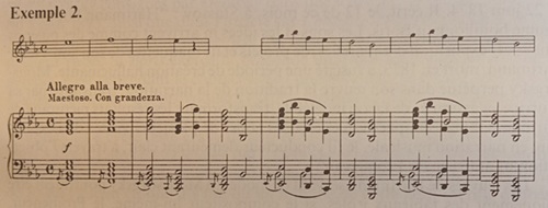 Exemplo presente no Cahier Debussy, nº9, 1985, no qual demonstro a lembrança consciente ou não de Moussorgsky no que concerne a Frère Jacques. Clique para ampliar.