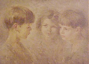 Cicico, Maria Isabel e Lilico - óleo sobre tela. Início da década de 30. Carlos Oswald